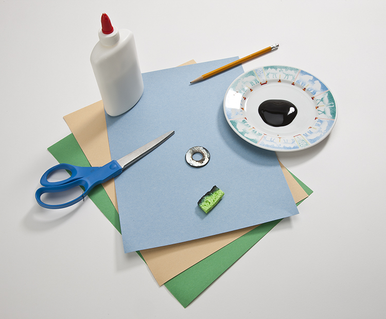 Materials: paper, ink, glue, scissors, pencil